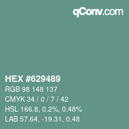 Farbcode: HEX #629489 | qconv.com