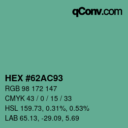Farbcode: HEX #62AC93 | qconv.com