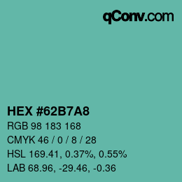 颜色代码: HEX #62B7A8 | qconv.com