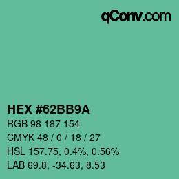 Color code: HEX #62BB9A | qconv.com