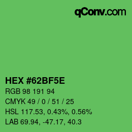 Color code: HEX #62BF5E | qconv.com