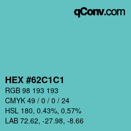 カラーコード: HEX #62C1C1 | qconv.com