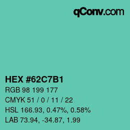 カラーコード: HEX #62C7B1 | qconv.com
