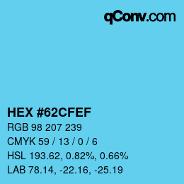 Color code: HEX #62CFEF | qconv.com