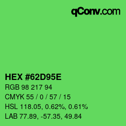 Farbcode: HEX #62D95E | qconv.com