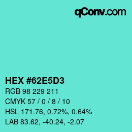 Farbcode: HEX #62E5D3 | qconv.com
