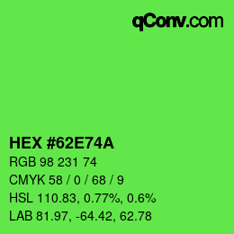 カラーコード: HEX #62E74A | qconv.com