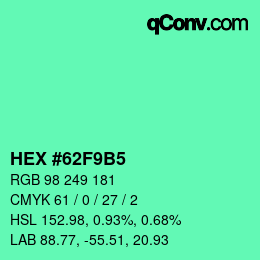 颜色代码: HEX #62F9B5 | qconv.com