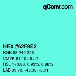 カラーコード: HEX #62F9E2 | qconv.com