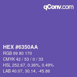 Color code: HEX #6350AA | qconv.com