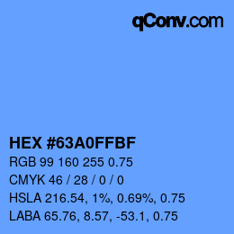 Farbcode: HEX #63A0FFBF | qconv.com