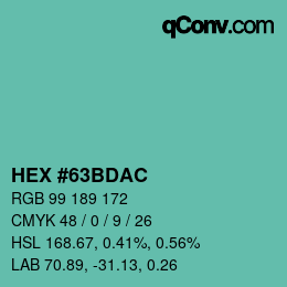 Color code: HEX #63BDAC | qconv.com