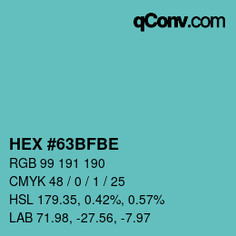 Color code: HEX #63BFBE | qconv.com