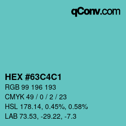 カラーコード: HEX #63C4C1 | qconv.com