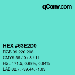 カラーコード: HEX #63E2D0 | qconv.com