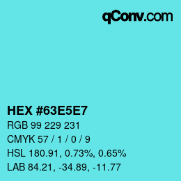カラーコード: HEX #63E5E7 | qconv.com