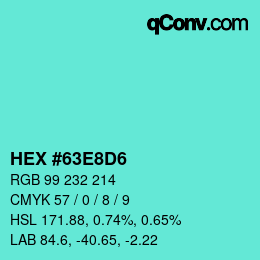 カラーコード: HEX #63E8D6 | qconv.com