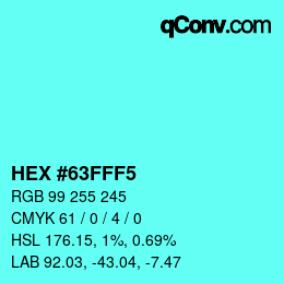 Color code: HEX #63FFF5 | qconv.com