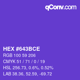 Color code: HEX #643BCE | qconv.com