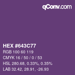 Color code: HEX #643C77 | qconv.com