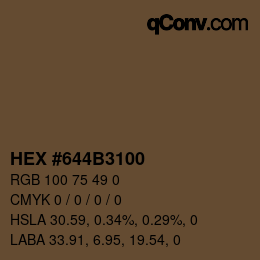 Color code: HEX #644B3100 | qconv.com