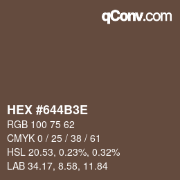 Color code: HEX #644B3E | qconv.com