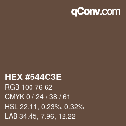 Color code: HEX #644C3E | qconv.com