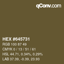 Código de color: HEX #645731 | qconv.com