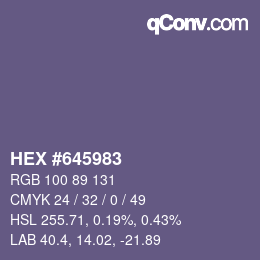 カラーコード: HEX #645983 | qconv.com