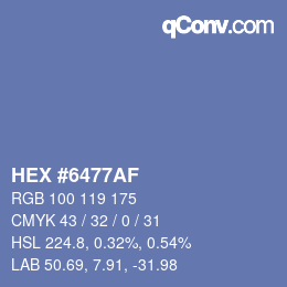 Farbcode: HEX #6477AF | qconv.com