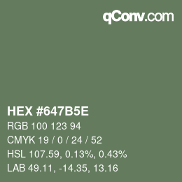 Code couleur: HEX #647B5E | qconv.com
