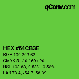 颜色代码: HEX #64CB3E | qconv.com