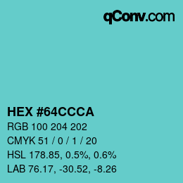 Color code: HEX #64CCCA | qconv.com