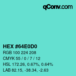 カラーコード: HEX #64E0D0 | qconv.com
