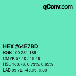 Color code: HEX #64E7BD | qconv.com