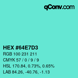 颜色代码: HEX #64E7D3 | qconv.com