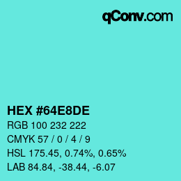 カラーコード: HEX #64E8DE | qconv.com