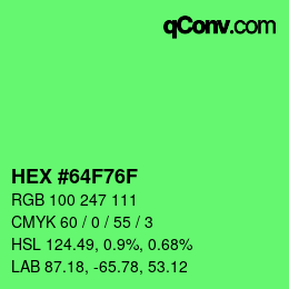 Farbcode: HEX #64F76F | qconv.com