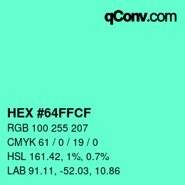 颜色代码: HEX #64FFCF | qconv.com