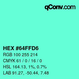 Color code: HEX #64FFD6 | qconv.com