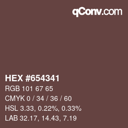 颜色代码: HEX #654341 | qconv.com