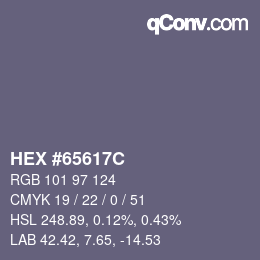 Color code: HEX #65617C | qconv.com