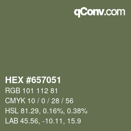 Farbcode: HEX #657051 | qconv.com
