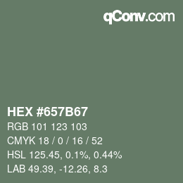 Farbcode: HEX #657B67 | qconv.com