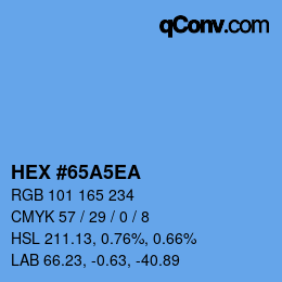 カラーコード: HEX #65A5EA | qconv.com
