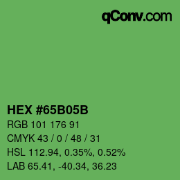 Color code: HEX #65B05B | qconv.com