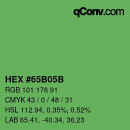 Color code: HEX #65B05B | qconv.com