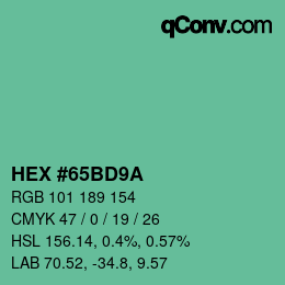 Color code: HEX #65BD9A | qconv.com