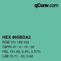 Color code: HEX #65BDA2 | qconv.com