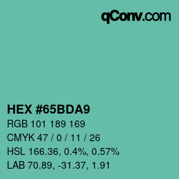 カラーコード: HEX #65BDA9 | qconv.com